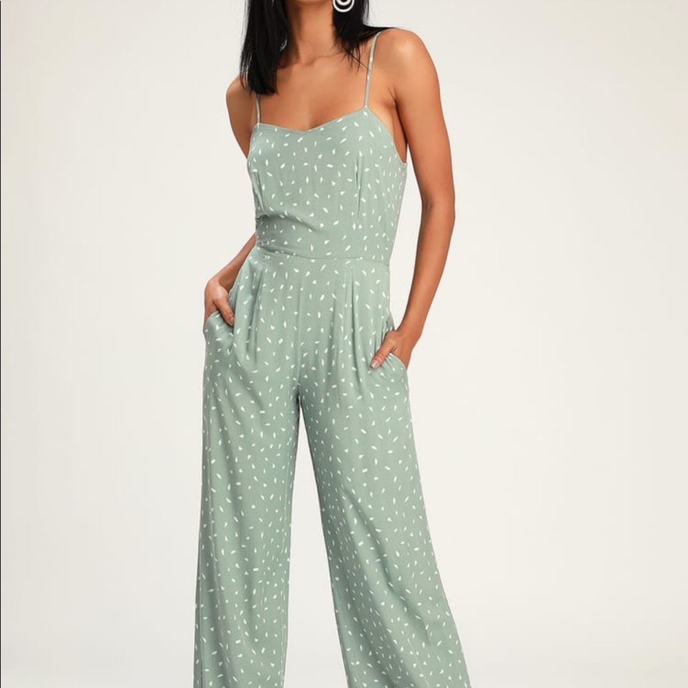 Sage Green Print Sleeveless Wide-Leg Jumpsuit
